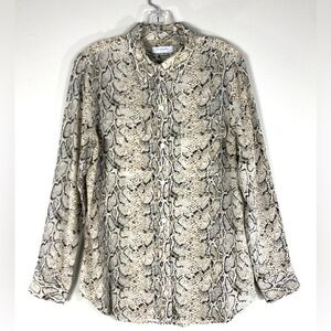 NEW Equipment Femme Silk Long Sleeves Blouse Button Down Snake Skin Beige Sz L